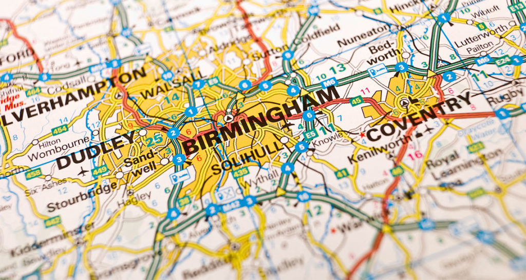A map of Birmingham- where we offer our team building activities