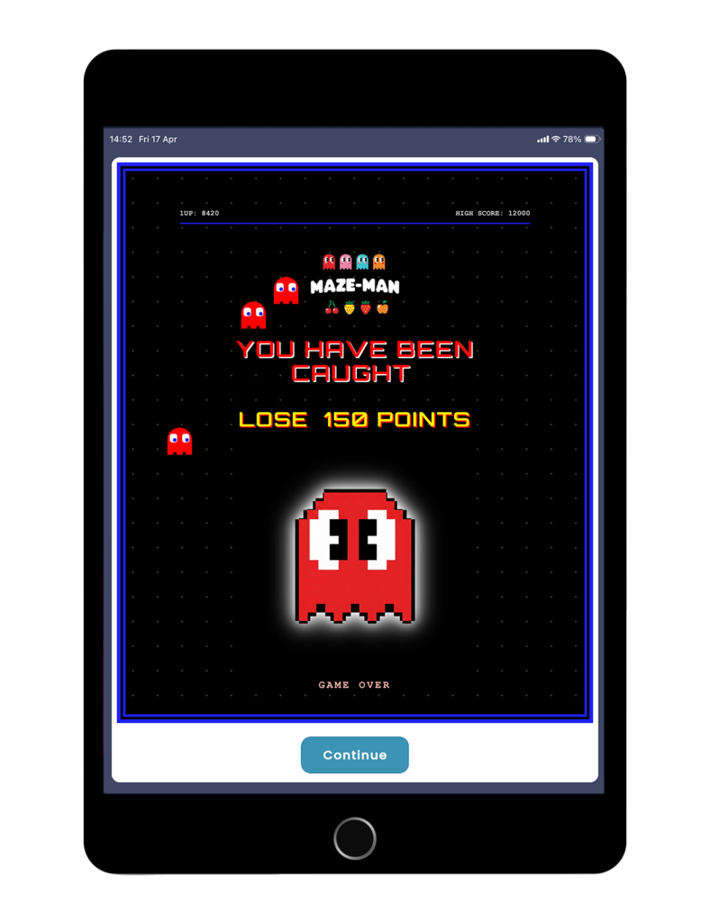 a team getting caught by a ghost in our pacman themed treasure hunt